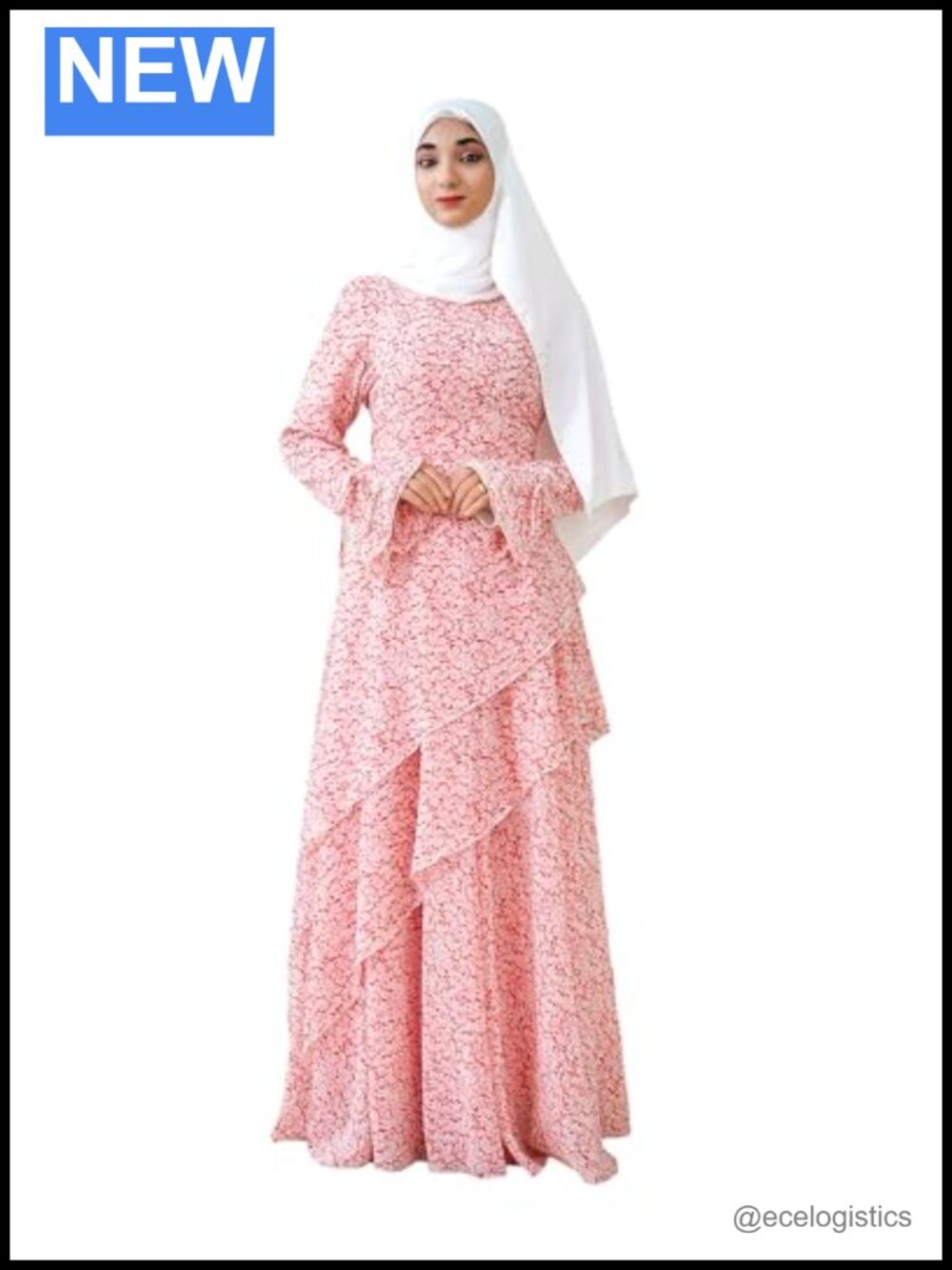 Women's 3-Piece Modest Abaya Set Ruffle Top Chiffon Maxi Skirt Flowy